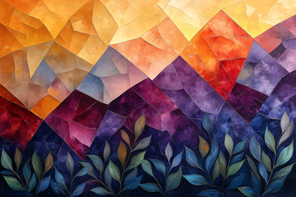 Geometric Mountainscape with Foliage