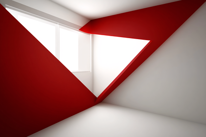 Geometric Red Triangle In White Room