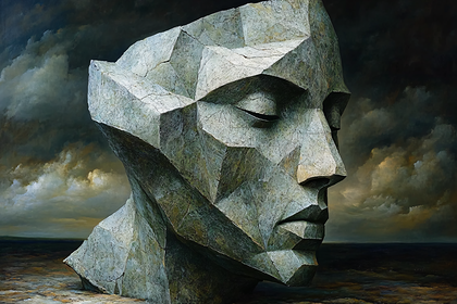 Geometric Stone Head Sculpture