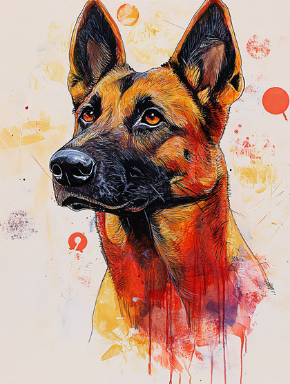German Shepherd Watercolor Portrait