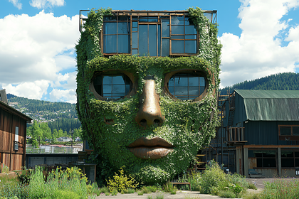 Giant Face Green Sculpture