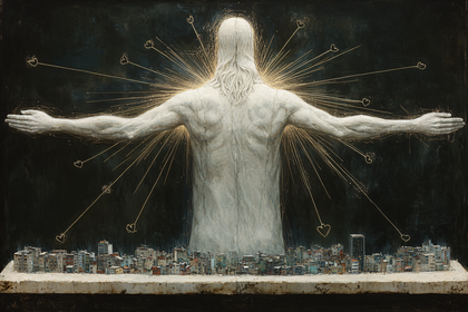 Giant Figure Overlooking City