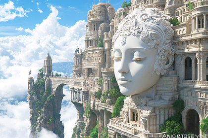 Giant Head Cityscape