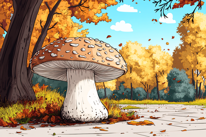 Giant Mushroom In Autumn Forest