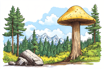Giant Mushroom in Forest Landscape