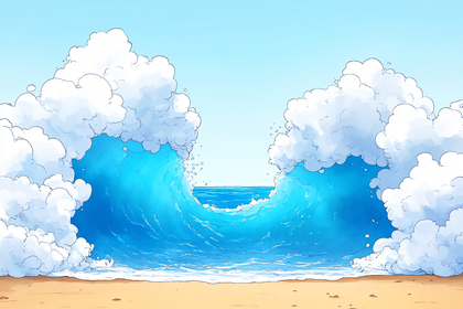 Giant Ocean Wave Crashing On Beach