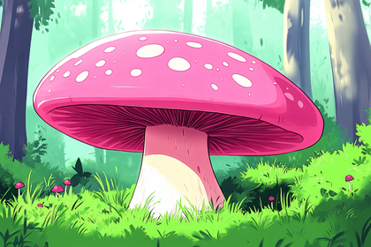 Giant Pink Mushroom in Forest