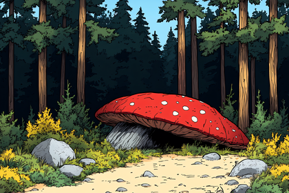 Giant Red Mushroom in Forest
