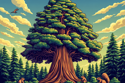 Giant Sequoia and Squirrels in Forest