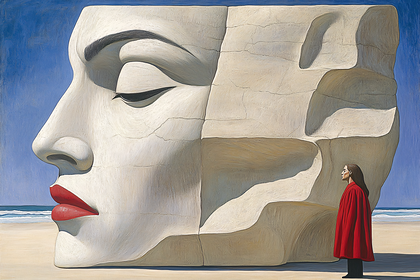 Giant Stone Face On Beach