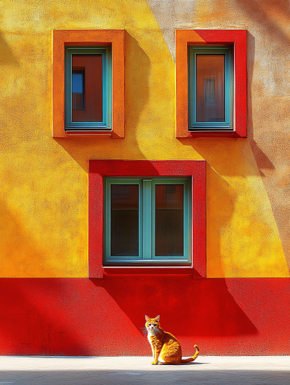 Ginger Cat at Colorful Building