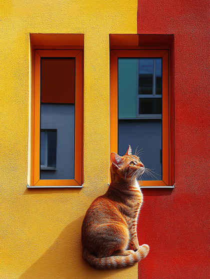 Ginger Cat on Colorful Wall
