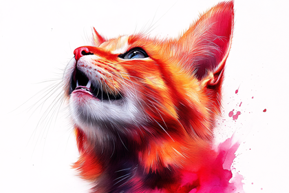 Ginger Cat Yawning Watercolor