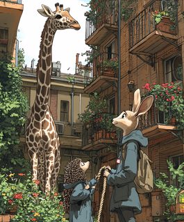 Giraffe and Friends in Courtyard
