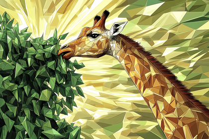 Giraffe Eating Leaves Polygonal