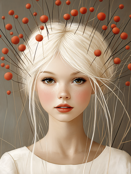Girl Adorned with Orange Orbs
