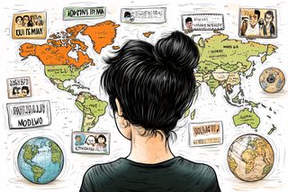 Girl Contemplating a World Map