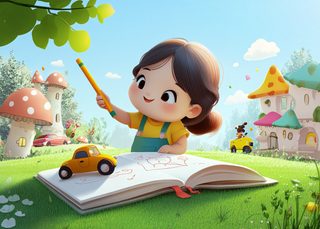 Girl Drawing In A Book