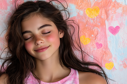 Girl Dreaming with Hearts Background