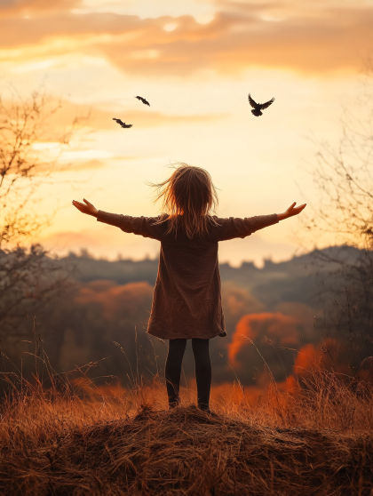 Girl Embracing Sunset