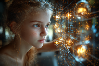 Girl Gazing at Futuristic Lights