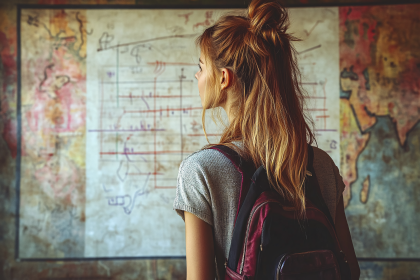 Girl Gazing at Vintage Map