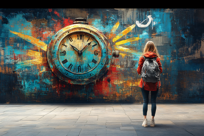 Girl Gazing at Wall Clock Mural