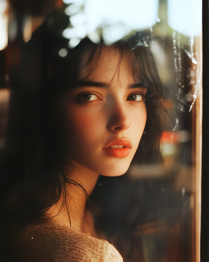 Girl Gazing Through Window