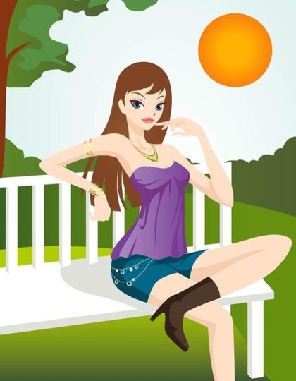 Girl in Park Free Vector