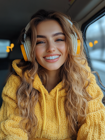 Girl Listening to Music in Car