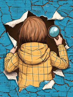 Girl Looking Through Hole