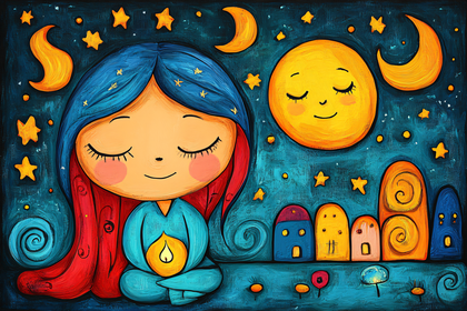 Girl Meditating at Night Under the Moonlit Sky