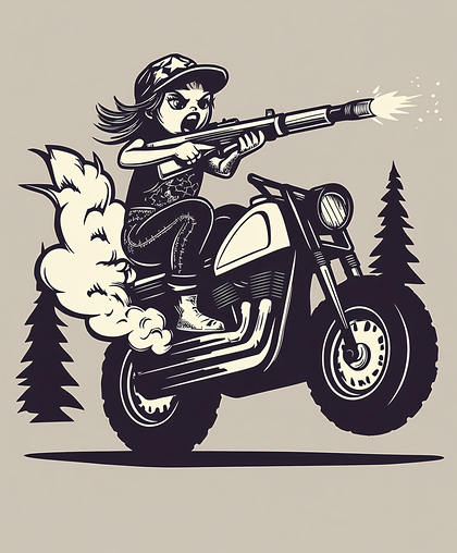 Girl on Motorcycle with Gun