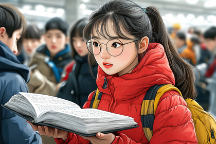 Girl Reading Book in Crowd