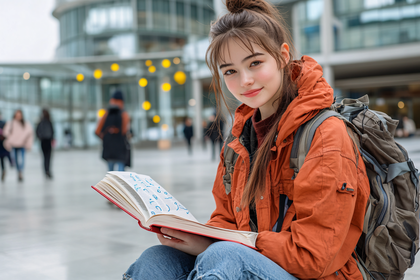 Girl Reading Book Outdoors