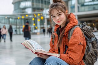 Girl Reading Book Outdoors
