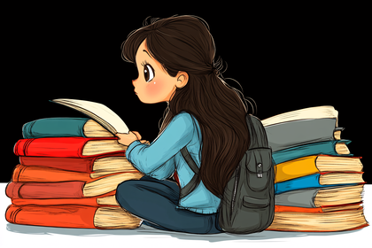 Girl Reading Book Stack