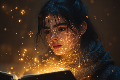 Girl Reading with Glowing Lines