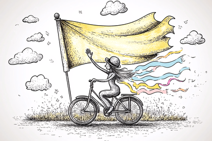 Girl Riding Bike with Flag