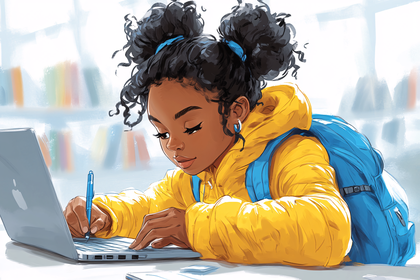 Girl Studying On Laptop