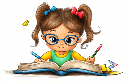Girl Studying with Book