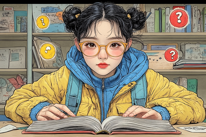 Girl Studying with Question Marks