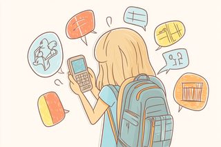Girl Texting with Speech Bubbles
