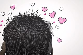 Girl Viewing Phone with Hearts