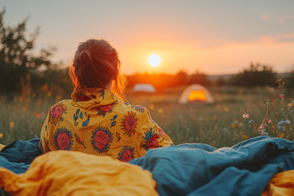 Girl Watching Sunset While Camping