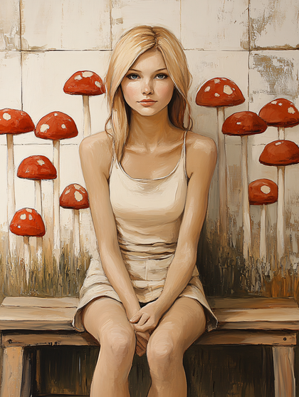 Girl with Amanita Mushrooms