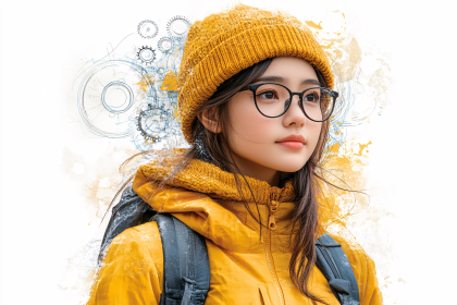 Girl with Backpack and Gears