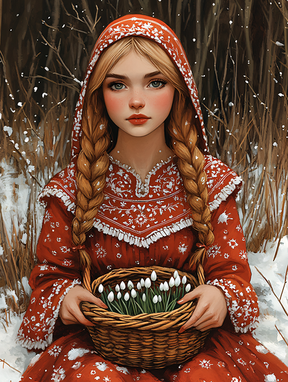 Girl with Basket of Flowers