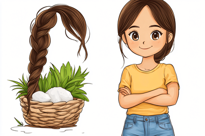 Girl with Braid and Basket of Greens