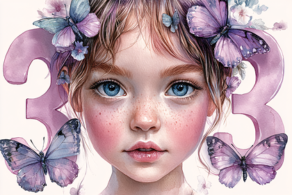 Girl with Butterflies and Number